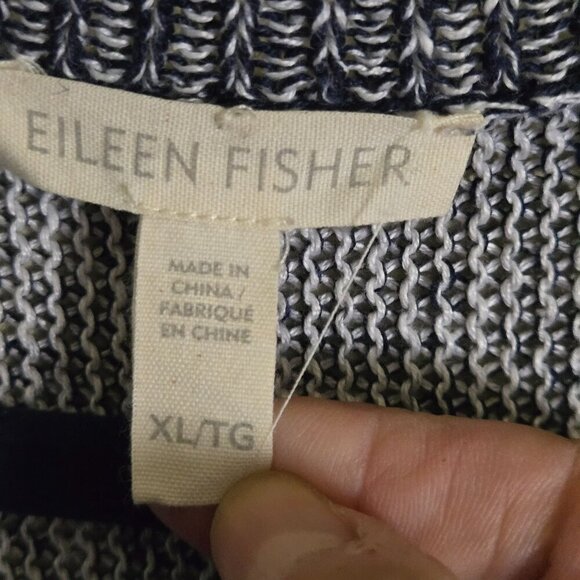 Eileen Fisher 100% Organic Linen Crewneck Navy Lightweight Sweater Size XL - Picture 3 of 5